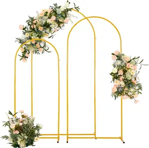 Wedding Arch Backdrop Stand Set of 3 (6.6FT, 5.9FT, 4.9FT), Metal Backdrop Stand for Wedding, Balloon Arch Stand for Party, Birthday, Baby Shower, Graduation Decorations, Gold