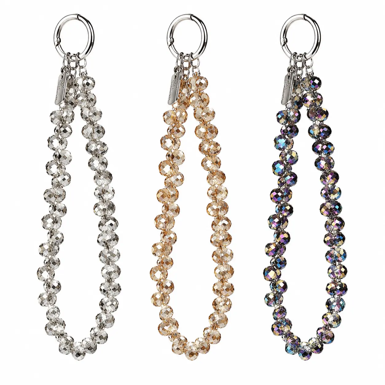 3Pcs Elegant Rhinestone Phone Lanyard Set - Detachable Metal Ring, Durable ABS Strap Mobile Cellphone Smartphone Accessories for Commute, Dating