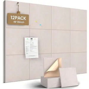 Large Cork Board Alternative 48" x 36" - 12 Pack Self-Adhesive Felt Bulletin Board Tiles, Pin Board Vision Board for Walls, Office &  Decor (Light Camel)