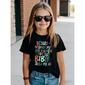 kids' Jesus Loves Me This I Know Bible Verse T-Shirt - Cute & Casual Short Sleeve, Colorful Letter Print, All-Season Wear 100% Cotton,