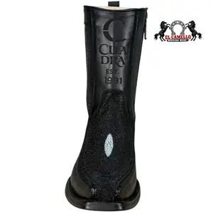 Cuadra Men’s Black Stingray & Leather Ankle Boots – Square Toe, Side Zip, Hybrid Sole CU783