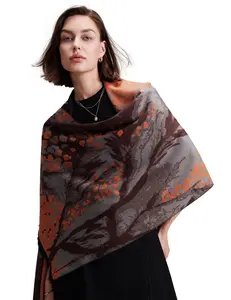 Geisha Silk Scarf – 100% Mulberry Silk, Jacquard Reversible, 71"x24"