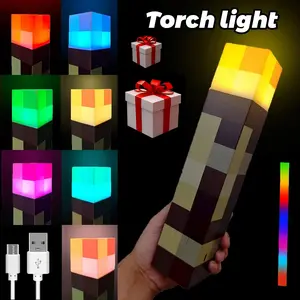 Pixel Torch Night Light – USB Pluggable LED Wall Lamp Fire Torch Light with 4-Color & 7-Color Modes | Handheld or Wall-Mount Flashlight for Kids Room, Holiday Parties & Creative Home Decor