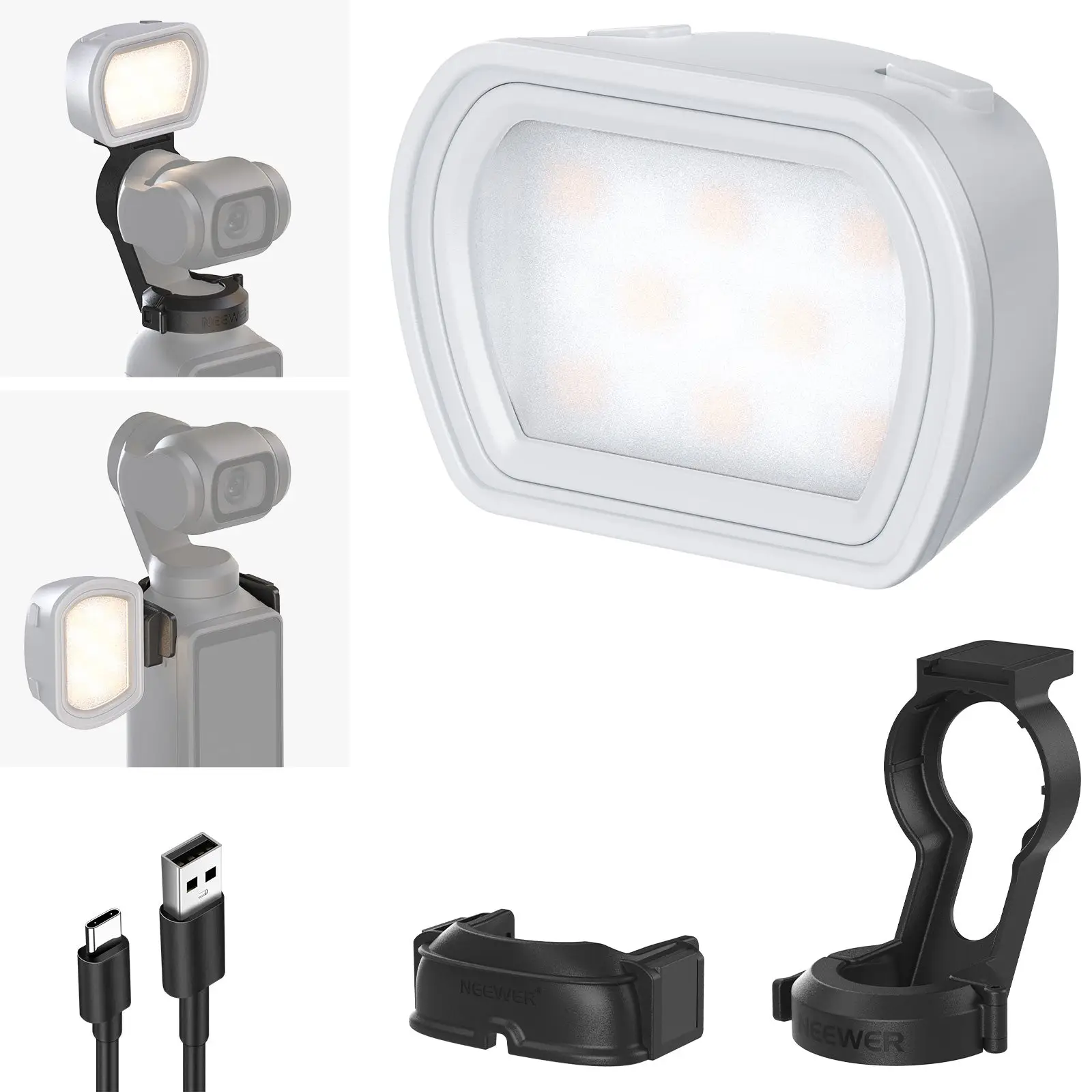 NEEWER M21 BASIC Magnetic Auxiliary Light Compatible with DJI OSMO Pocket 3 Gimbal Camera Creator Combo, Rechargeable Mini LED Fill Light Attachment f