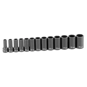Grey Pneumatic  .38 In. Drive 13 Piece Semi-Deep Metric Set, Impact Sockets, Socket Kit, Chrome-Mo Steel