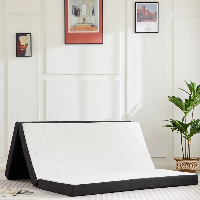Sweet Furniture S Foldable Gel Foam Memory Foam Mattress Topper - Non-Slip Base Stays Put, Easy-Fold, Cooling, Washable Cover, Multi-Use for Camping, Guests, RV Mattress Topper