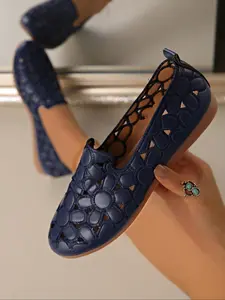 Women's Floral Ballet Flats, PU Leather Loafers, One-Step Design, Elegant Casual Style, Perfect for Daily Wear, All Seasons