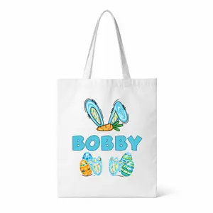 Personalized Easter Tote Bag for Kids • Custom Name Bunny Egg Hunt Bag • Double Sided • Reusable Easter Basket