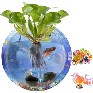 Acrylic Wall Hanging Fish Bowl Wall Mounted Fish Tank Planter Fish Bubble Hanging Aquarium Hydroponic Plant Pot Betta Fish Tank Bowl for Home Decor Pot Decoration Planter (6.69 in)