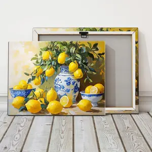 Lemon Pattern Wooden Framed Canvas Painting, Wooden Wall Art, 1 Count Modern Art Decoration, Modern Home Decoration, Living Room Bedroom Decoration, Hallway Office Mural, Ideal Gift, Ornaments