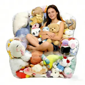 Transparent Doll Sofa Cover PVC Stuffed Animal Storage Display Stand Clear Bean Bag Chair for Room Decoration and Collectible Storage Toy Organization