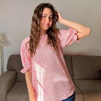 ZEAGOO Womens Blouses Dressy Casual Spring Floral Print Crewneck Smocked Puff Short Sleeve Shirts Springtok