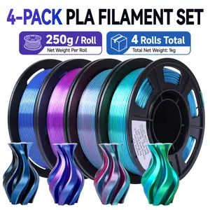 Epelay 3D Printer Filament, Galaxy Glitter PLA Filament 1.75mm ±0.02mm, Glow in the Dark with UV, 4 x 250g Spoolsfor FDM Printers (Glow Glitter Blue, Glow Glitter Green, Galaxy Glitter Silver, Gold)