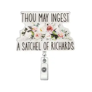 Rose Pattern Badge Holder, 1 Count Cute Badge Reel, ID Card Holder for Student Office Staff Doctor Nurse Teacher, Badge Buddy Nursing, Retractable Badge Holders