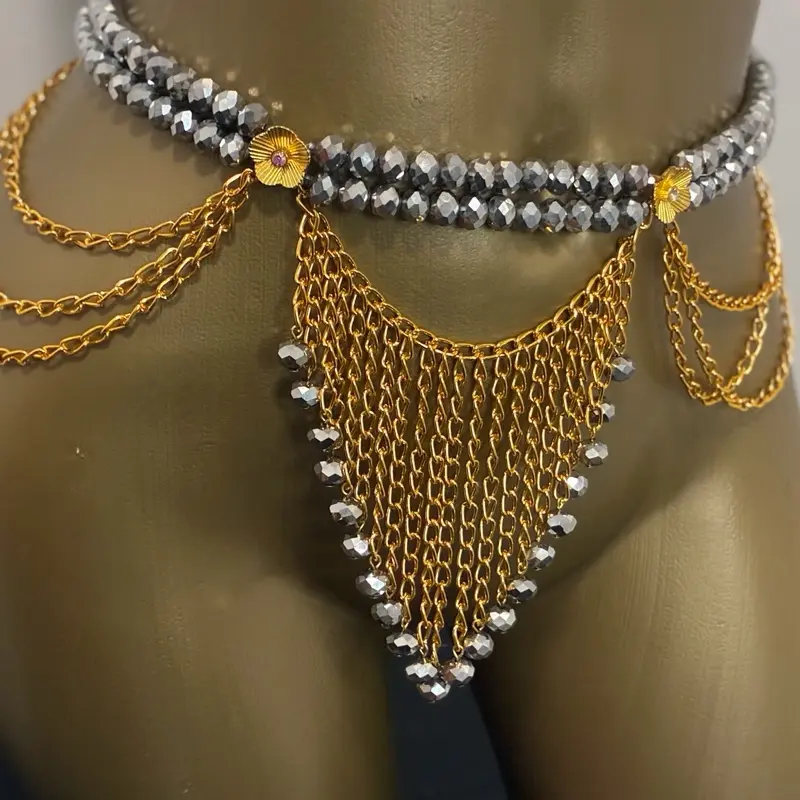 Jaljali Royal Silver Statement Waist Chain | Handmade Crystal Beaded Belly Chain | Limited Edition Waist Jewelry