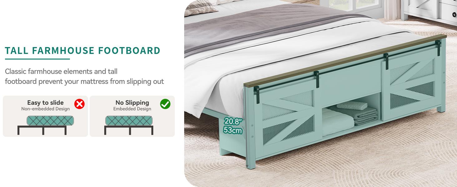 Yitahome Farmhouse King/Queen Size Bed Frame with Sliding Barn Door Storage Cabinets,Platform Bed Frame with Headboard, Solid Metal Slats Support, Noiseless, No Box Spring Needed
