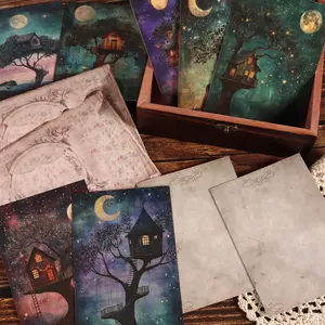 JAIIMAN 16cards, 4envelopes, 36stickers Fantasy Tree House DIY Decoration Double-sided Writable Painting Cardboard Set, for Scrapbooking Supplies, Craft Enthusiasts,Wall Decoration, Paper Craft