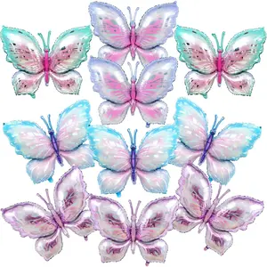 10 PCS Butterfly Balloons, Gradient Giant Butterfly Foil Mylar Balloon Butterfly Birthday Decorations for Butterfly Theme Birthday Party Wedding Supplies (Pink Purple, Green,Blue)