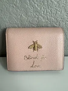 Pre-owned GUCCI Leather Small Leather Goods Bee Compact Wallet Pink