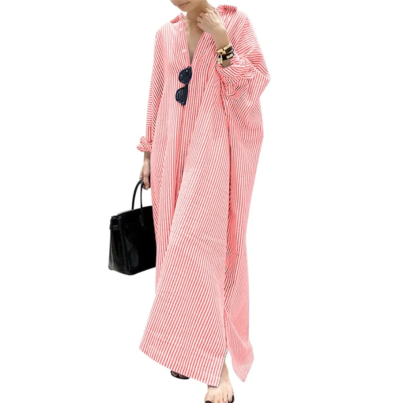 Lady's Oversized Striped Cotton Caftan Maxi Shirt Dress - Long Sleeve, Button-Down, Loose-Fit Casual Wear Sports Dress, Ideal for Daily Wear, Travel - TikTok Shop Lady's Oversized Striped Cotton Caftan Maxi Shirt Dress - Long Sleeve, Button-Down, Loose-Fit Casual Wear Sports Dress, Ideal for Daily Wear, Travel - TikTok Shop