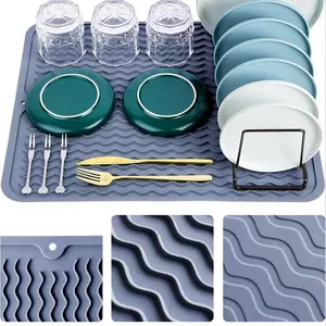 Large Draining Mat Kitchen Protection Silicone Mat Countertop Stove Mat Heat Resistant Mat Insulation Mat Dish Drying Mat