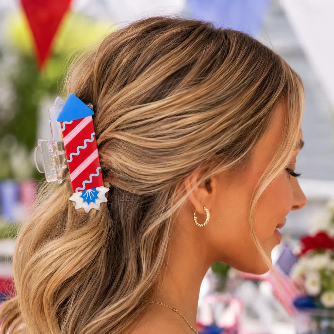 Patriotic Firework Hair Claw Clip | 4th of July Red White Blue Hair Accessory | Large Claw Clip for Women Girls | July 4th Memorial Day Summer Party