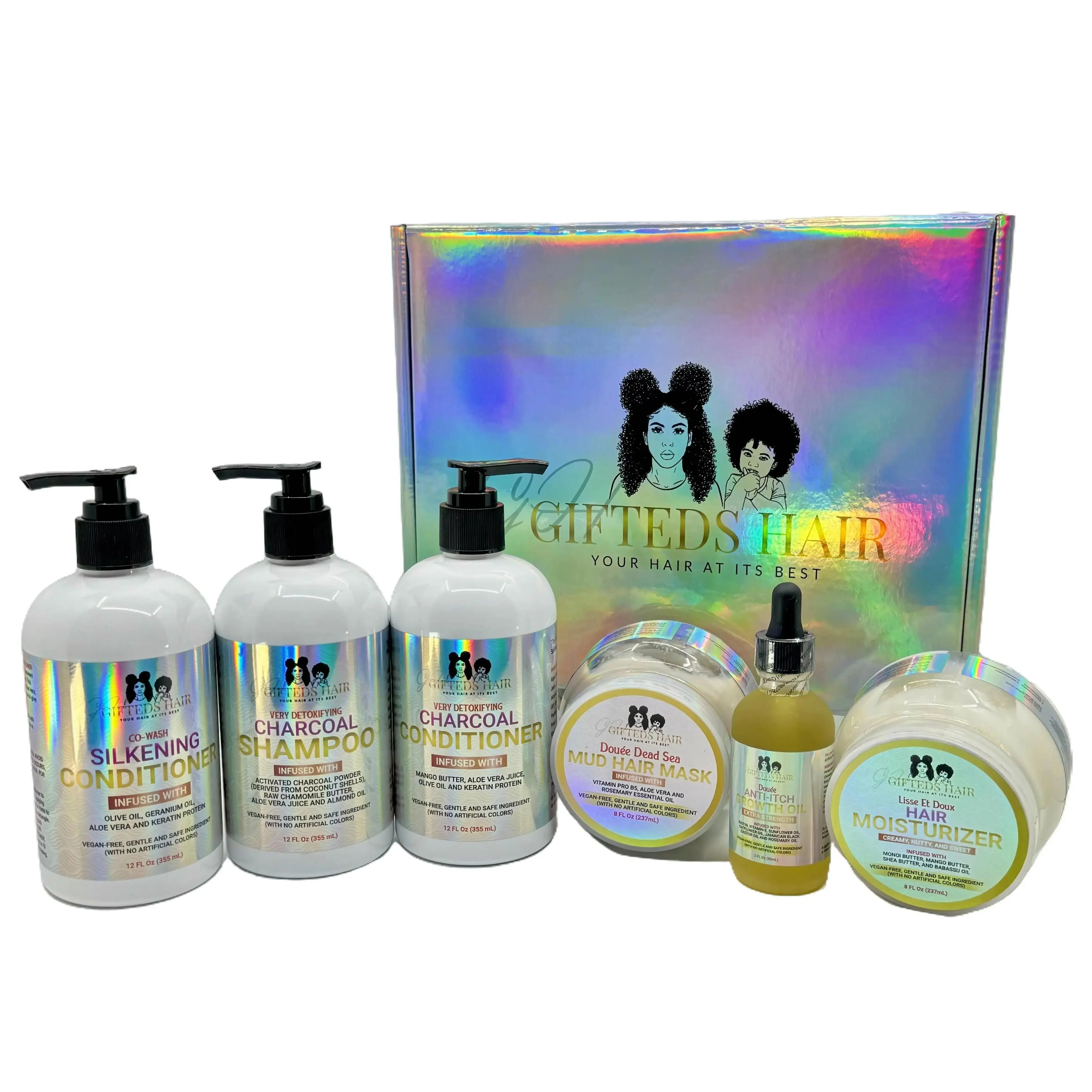 All-Natural Hair Breakage & Restoration Bundle - Detoxifying Charcoal Shampoo, Conditioner, Co-wash, Mask, Growth Oil, Moisturizer, Cleansing Cleanser | Hydrate, Lock in Moisture, Control Oil, Gifted Cosmetics