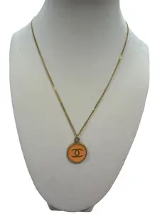 Pre-owned Chanel CC Coco Mark with Light Orange Gold Plated Necklace Perfect for Daily Use