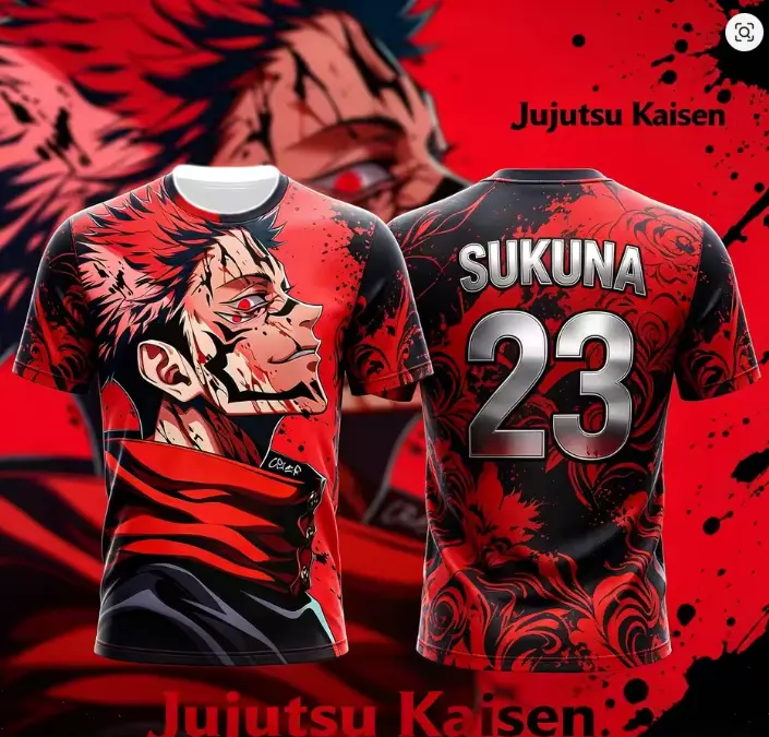 2026 Summer Jujutsu Kaisen Sukuna Red Splash 3D Print t-shirt, Oversized Anime Fan Tee