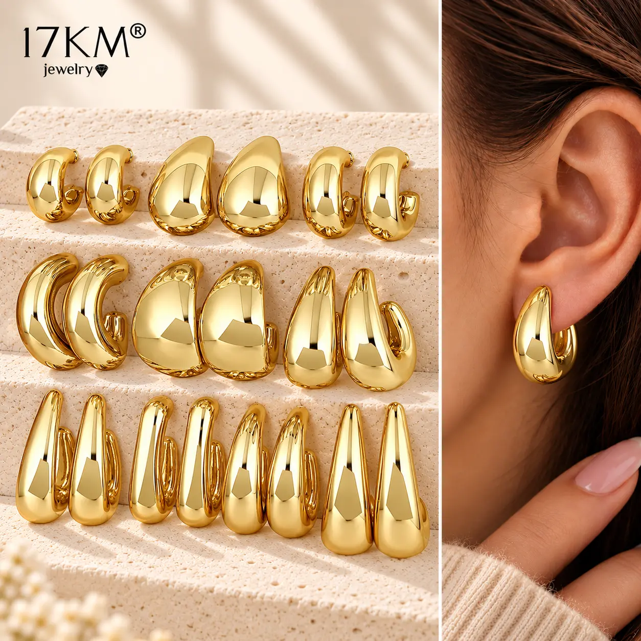 17KM Women's Hypoallergenic Non-Tarnish Chunky Chain Twisted Hoop Earrings Multipack, Fashion Dangle Jewelry, Ideal Gifts for Girlfriend