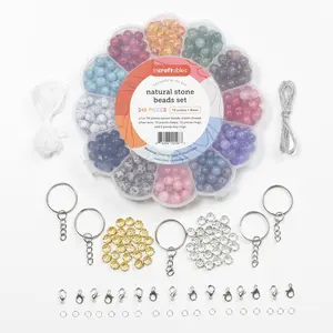 Incraftables Natural Stone Beads 12 Colors 240pcs Set for DIY Jewelry, Necklace & Bracelet Making. Assorted Real Crystal Chakra Bead Kit with Spacer Beads, Elastic String & Organizer for Kids & Adults