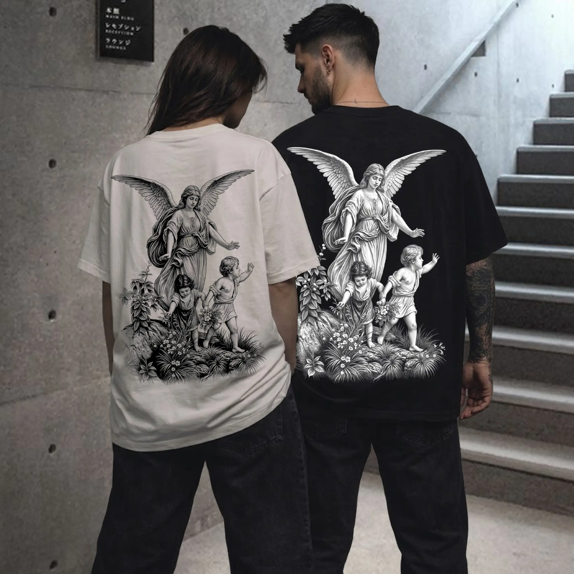 Angel & Children Shirt – Vintage Guardian Angel Graphic Tee, Innocent Children Artwork T-Shirt, Unisex Casual Cotton Shirt, Classic Heavenly Aesthetic, Retro Artistic Streetwear, Meaningful Gift for Family & Friends