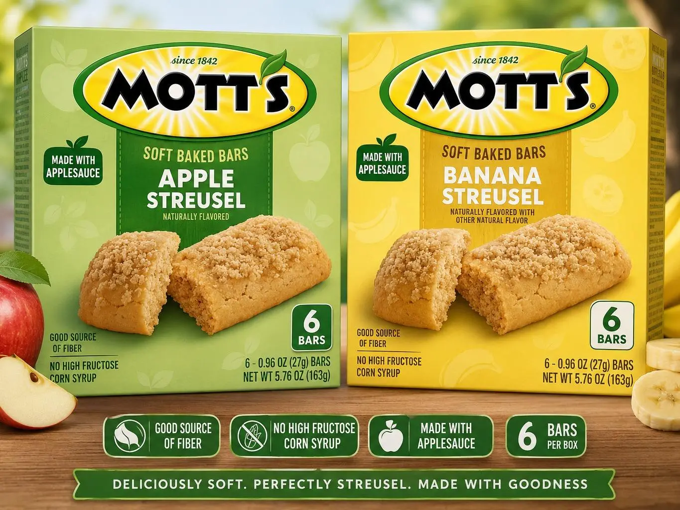 Soft Baked Fruit Streusel Bars Variety Pack, Apple & Banana Flavors, Made with Applesauce, 12 Snack Bars (2 Boxes), 5.76 oz Each