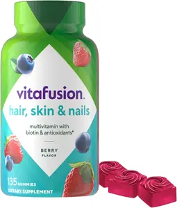 Vitafusion Hair Skin & Nails Multivitamin Gummies with Biotin & Antioxidants Raspberry Flavor 135 Count No Artificial Flavors Gluten-Free Natural Supplement for Optimum Beauty & Wellness Healthcare Dietary