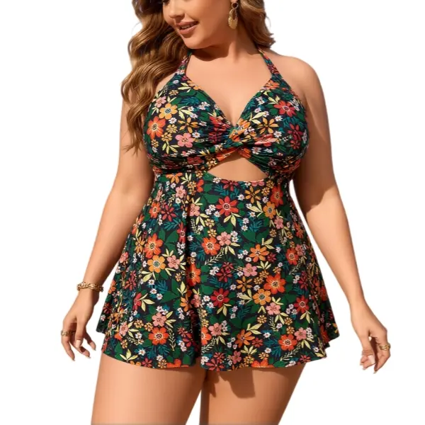 Plus Size Floral Print Swim Dress, Vintage Oversize Swimsuit, Retro Beachwear, Summer Bathers tankini women bathing suits for the summer swim sets for women swimsuits 2 piece