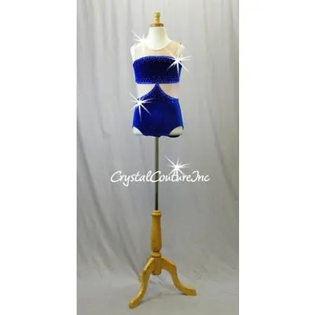 Royal Blue Velour Leotard with Nude Mesh Accents - Rhinestones