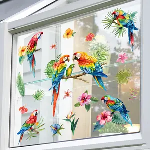Room Decor Cartoon Parrot Pattern Window Sticker, 2 Counts/set Colorful Self Adhesive Window Decal, Decorative Sticker for Home Living Room Bedroom School Office Floral Pattern Sticker