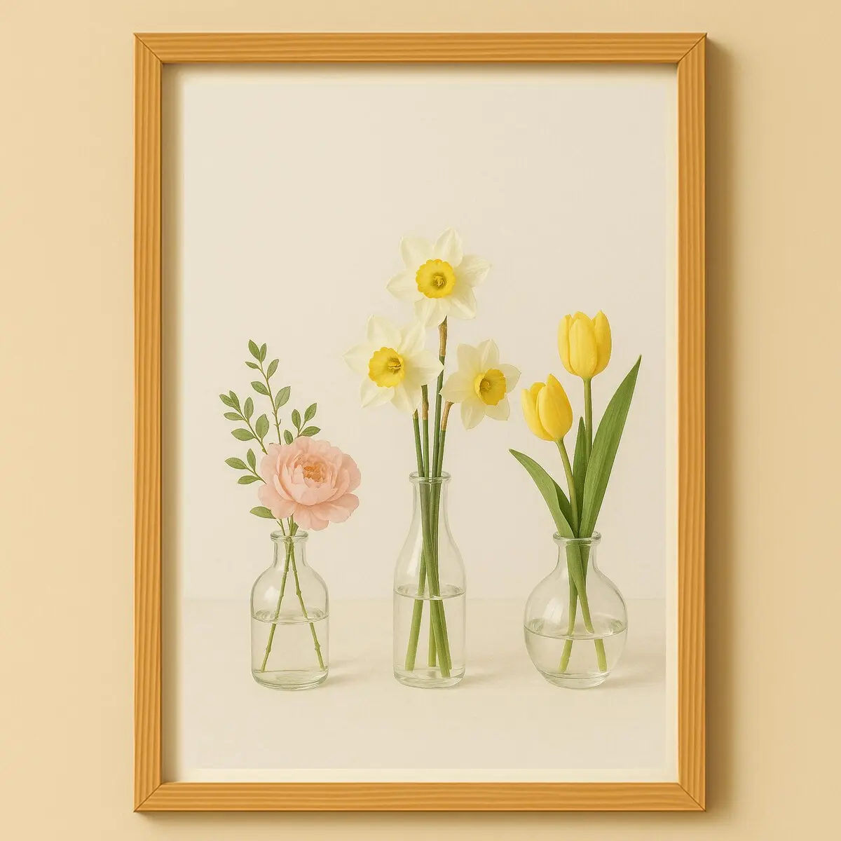 Flowers in Vases Wall Art | Minimalist Flatlay Botanical Print | Kitchen & Living Room Decor | Unframed