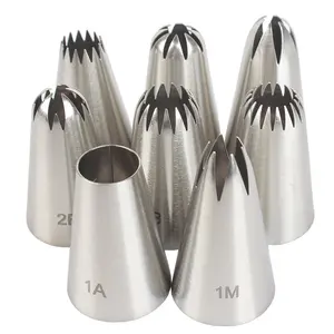 8Pcs Flower Piping Tips Set Stainless Steel Baking Tools Cookies, Cupcakes Rose & Wedding Cake Decorating Icing & Frosting Pastry Nozzles Multifunctional Nozzle