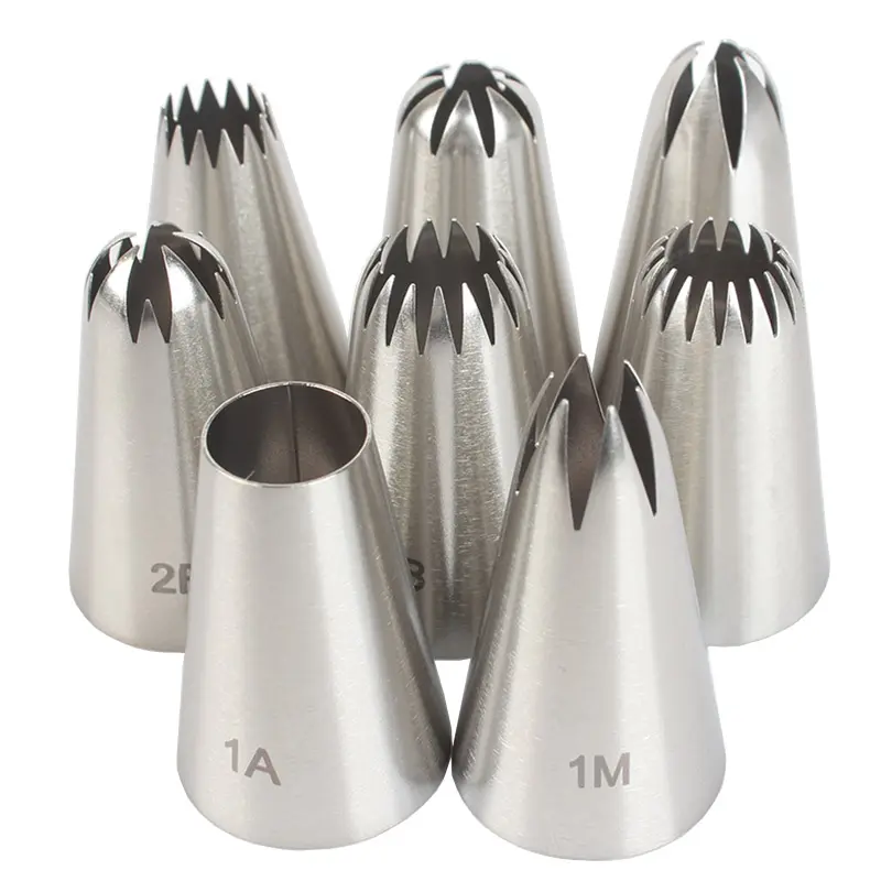 8Pcs Flower Piping Tips Set Stainless Steel Baking Tools Cake Decoration Tools Baking Supplies Cookies, Cupcakes Rose & Wedding Cake Decorating Icing & Frosting Pastry Nozzles Multifunctional Nozzle