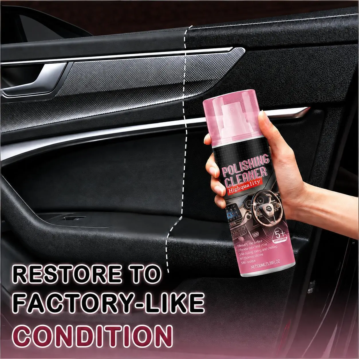 Car Waterless Spray Wax & Interior Cleaning Spray (1PC, 100ML/3.38FLOZ) - Automotive Maintenance Solution for Leather/Rubber, Plastic Surfaces, Quick Detailer with Durable Glossy Finish Protection