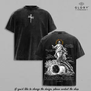 He Is Risen Easter T-Shirt Jesus Empty Tomb Resurrection Luke 24:6 Faith Christian Vintage Washed Oversized Jeus Tee