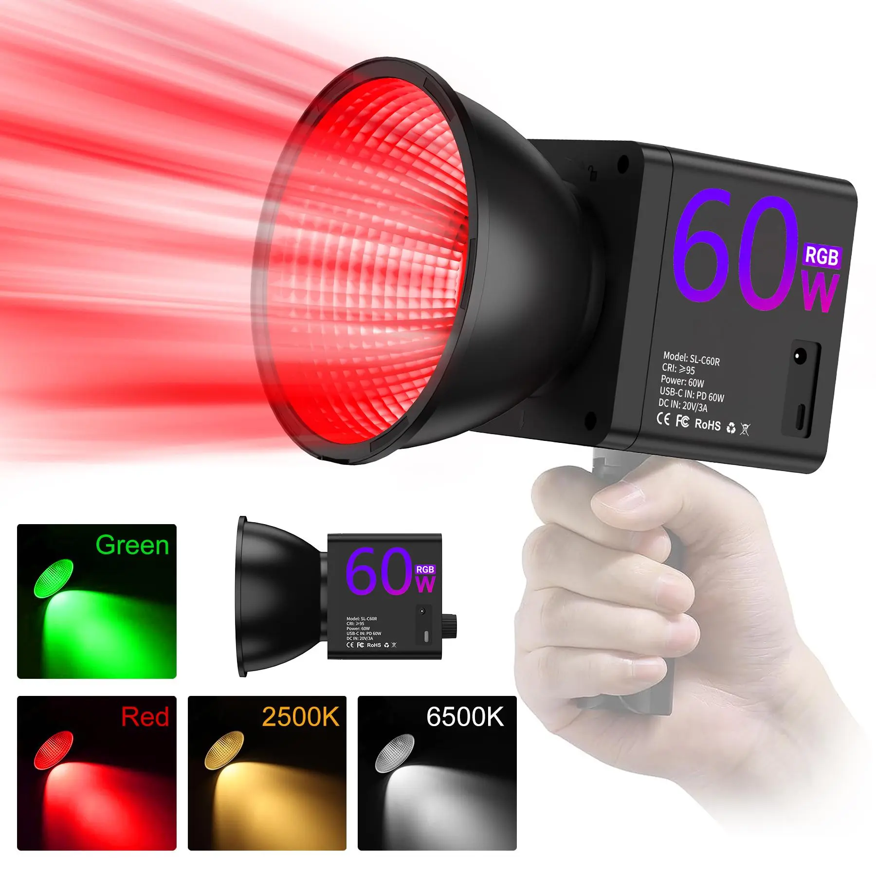 60W RGB Video Light, Portable 60W COB LED Continuous Output Photography Lighting, Photographic Lighting, Studio Video Lighting, Led Fill Lights, Camera Studio Light, Photoshoot Light