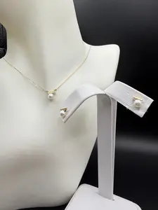 14k Gold Pearl Necklace and Earrings Set for Women