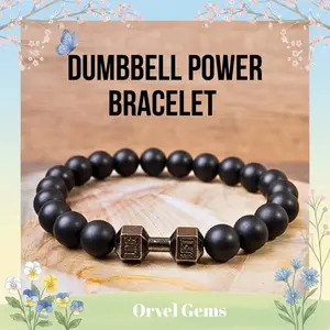 Gym Dumbbell Power Bracelet for Men & Women Natural Stone Crystal Beads Tiger’s Eye Black Onyx Lapis Lazuli Howlite Hematite Men’s Fitness Jewelry Lift Bracelet Gift Strength Protection Balance