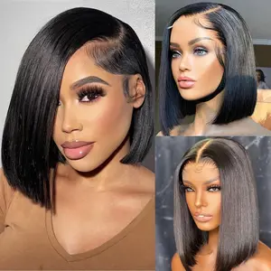 Karlami Hair 5x5 Closure Bob Wig Human Hair Bone Straight Short Bob Wig Glueless Wigs Transparent Lace Wig Pre Plucked for Women 150% Density Brazilian Wigs Side Part Bob Wig