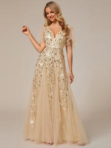 Ever-Pretty 2026 Spring  Dress ,Women's Shimmery Elegant  Sequin Maxi Dress with Ruffle Sleeves for women dress, Gorgeous Comfort Basic Glitter Sparkly ,Formal dress,0736 Womenswear ,Evening dress