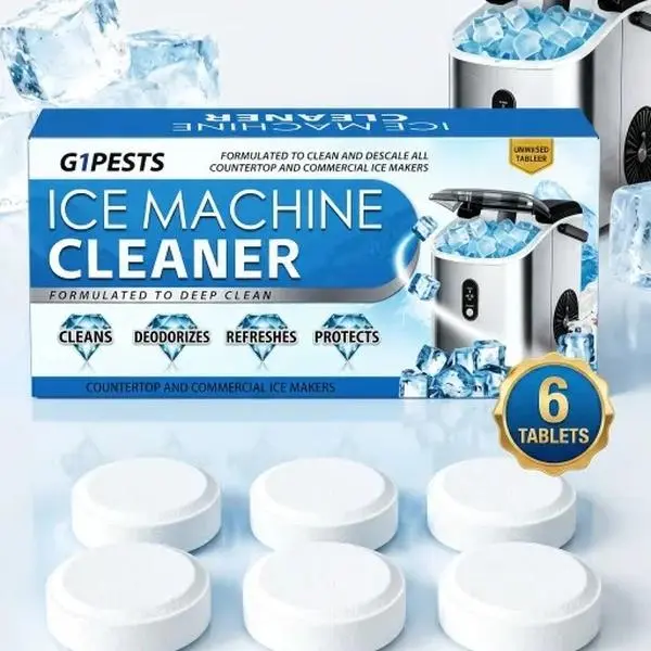 6-Piece Ice Maker Cleaner & Descaler, Newly Packaged Upgraded Formula, Household Ice Machine Maintenance Product, Eliminates Odors De-Scalers, Odor Reduction De-Scalers, Removes Scale & Stains, Ice Cubes, Descaling