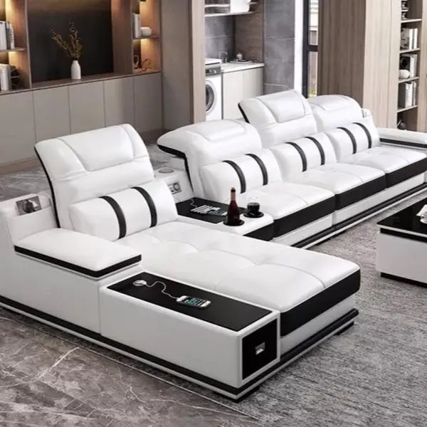 Sofa Set For Home Modern Genuine Leather Living Room Bluetooth Speaker USB Couch