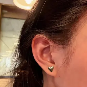 Gold Heart Stud Earrings - S925 Silver Post, Copper,- Summer Daily & Date Wear Hypoallergenic Jewelry accessories